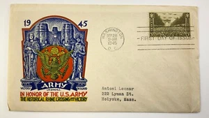 US Army Historical Rhine Crossing Victory 1945 WWII FDC Cover Washington HH345 - Picture 1 of 6