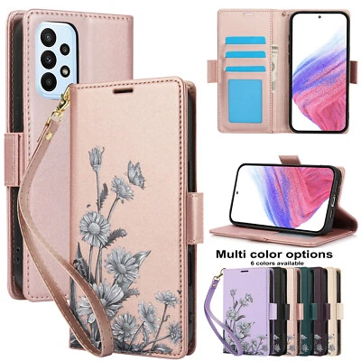 Leather Daisy Flower Wallet Phone Case For Samsung A56 A36 A16 A06 A55 A05 A26 - Image 1 of 4