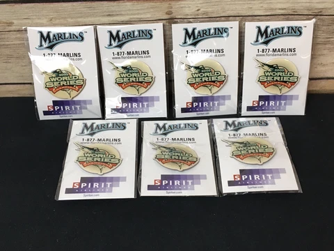 Lot of 7 Florida Marlins 2003 World Champions Pin for Jacket Hat New NOS Cover