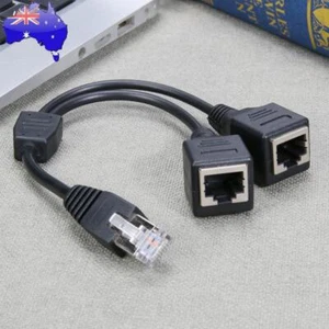 DSL Network RJ45 Male to 2 Female Splitter Adapter Connector Cable Black - Afbeelding 1 van 5