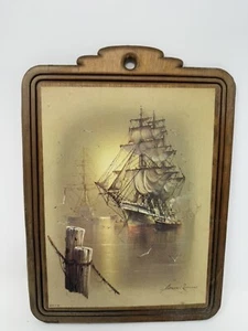 Antique Wooden Picture Of A Ship 10.25in X 7.5in - Picture 1 of 13