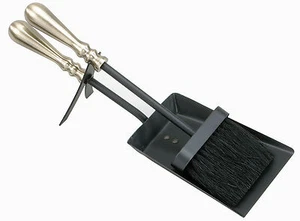 BRUSH AND SHOVEL HEARTH TIDY BLACK & ANTIQUE BRASS MANOR REPRODUCTIONS MPN 1052 - Picture 1 of 1
