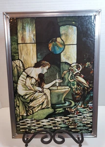 Louis Comfort Tiffany Repro Stained Glass Panel Woman Flamingos 13 x 9.5 - Picture 1 of 7