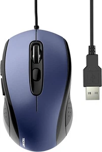 TECKNET USB Wired Mouse, 3600DPI Corded Computer Mouse with 4 Adjustable Blue - Picture 1 of 6