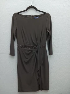 Chaps Women Sheath Dress Size S Gray Solid Sequin Belt - Picture 1 of 12