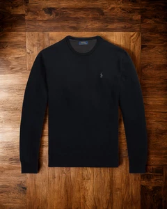 Polo Ralph Lauren Pullover Gr. XL schwarz Baumwolle Netz Strick Rundhalsausschnitt Langarm EUC - Bild 1 von 11