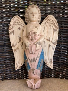 Putti in legno di acacia intagliato a mano invecchiato 16" angelo marino nautico da appendere a parete - Foto 1 di 11
