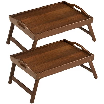 2 Pack Bed Tray Table Breakfast Trays Serving Tray Bamboo Bed Laptap with Flo... - Image 1 of 4