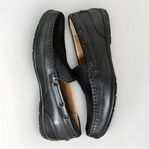 Bass Mens Black Leather Slip On Boat Loafer Shoes Comfort Driving HANK Size 9 - Picture 1 of 12