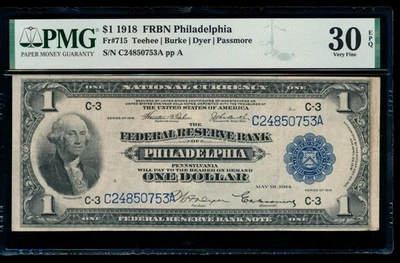 AC Fr 715 1918 $1 FRBN Philadelphia PMG 30 EPQ spread eagle! - Image 1 of 2