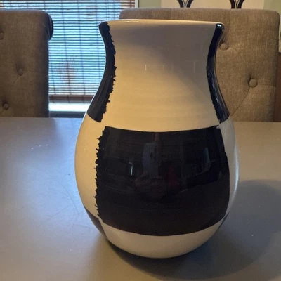 Vaso quadriculado preto e branco Bitossi feito na Itália decoração chique para casa vintage  - Imagem 1 de 4