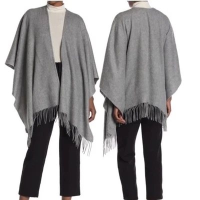 Mantón envolvente Portolano 100 % lana de cordero de gran tamaño capa gris flecos para mujer talla única Foto 1 de 4