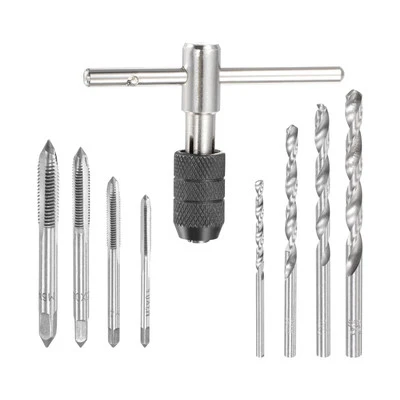 Adjustable T-Handle Tap Wrench Set M3-M6 Thread Taps 2.5-5.2mm Twist Drills 9pcs - Image 1 of 4