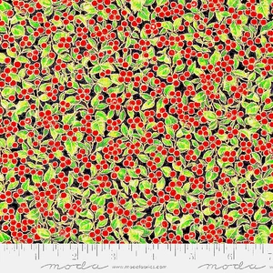 Moda Fabrics#33664 15M "MERRY MANOR METALLIC" HOLY BERRIES BTY - Picture 1 of 1