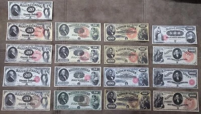 Reprint on paper with W/M United States banknotes 20-1000$ 1880 Different Seals! - Image 1 of 4