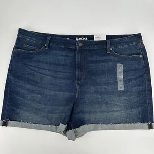 NWT Sonoma Jean Shorts High Rise Rolled Cuff Dark Wash Stretch Plus Size 24 - Picture 1 of 5