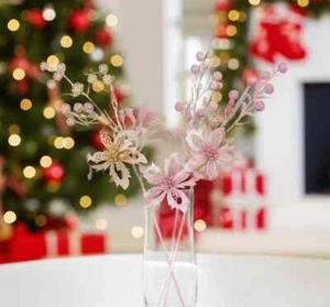 Decoración de árbol de Navidad con brillo dorado o rosa de pascua detalles navideños - Imagen 1 de 3
