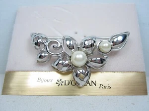 D'Orlan Rhodium Plated Brooch with Pearls - 3647 - Picture 1 of 3