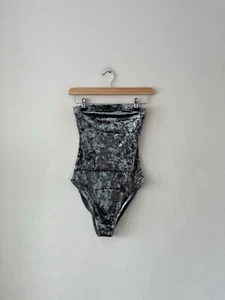 Out From Under Silver Velvet Strapless Bodysuit Body Top -Sz Medium M - Picture 1 of 7