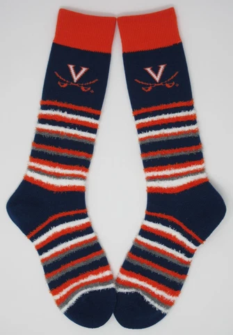 Virginia Cavaliers NCAA Muchas Rayas Fuzzy Sleep Soft Long Crew Socks *One Size Cover