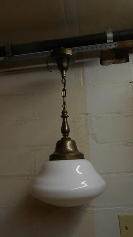 ANTIQUE MILK GLASS GLOBE/BRASS HANGING LIGHT/SCHOOL LIGHT FIXTURE Cover
