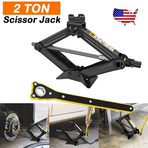 2Ton Portable Scissor Jack Car Van Vehicles Stand Tire Wheel Wrench Tool Upgrade - Picture 1 of 13