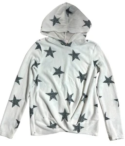 Moa Moa Girl's Long Sleeve Hooded Top w/ Stars Print & Twist Front Size S White - Picture 1 of 6