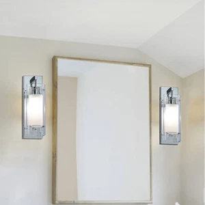 2 Pack Glass Wall Sconce Bathroom Vanity Wall Light Chrome Wall Mount Light - Picture 1 of 8