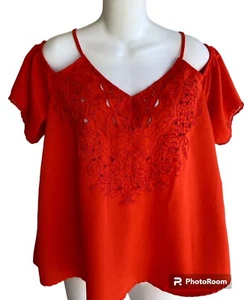 Blau Regen rot Schulterfrei Top Bluse Stickerei Spitze am Ärmel Damengröße M - Bild 1 von 4