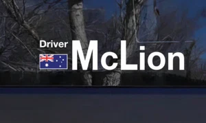 2x Flag Driver Surname Name Sticker Decal Display Motor Racing CAMS approved - Picture 1 of 2