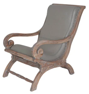 Vintage Sessel "Villa Hemingway" Kolonialstil, Echtleder Teakholz Handgefertigt - Bild 1 von 5