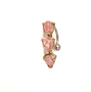 Belly Ring Top Down Teardrops w/Pink Gems Dangle Naval Steel - Picture 1 of 3