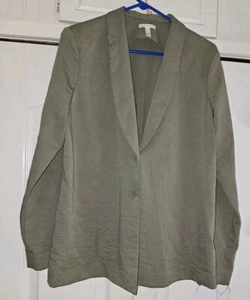 Women's Green Long Sleeve Thin Jacket Blazer Large LEITH Rayon Blend SEE SLEEVE - Picture 1 of 8