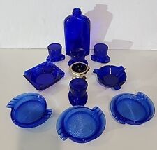 Vintage Cobalt Blue Glass Ashtrays & More 11pc Lot