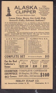 c 1940 advertising postal card Alaska Clipper flights/Fidelity Stamp Co Wash DC - Imagen 1 de 2
