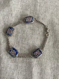 Sterling Silber schönes Emaille bemaltes Blumen Armband 7608 - Bild 1 von 4