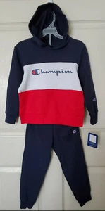 NWT Boy's Champion 2-Pc Pants & Pullover Hoodie Blue Cotton Fleece Sizes 5 and 6 - Picture 1 of 7