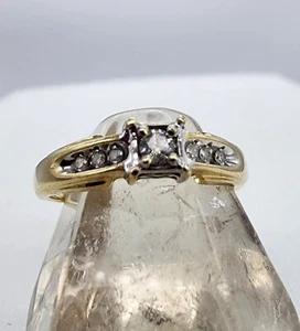 10k .417 Gold Two Tone .17 ctw Diamond Row Sz 7 Ring Au 2452 - Picture 1 of 8