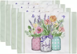 Flower Vase Spring Placemats 12X18 Inch Set of 4 Green Summer Table Mats Farmhou - Picture 1 of 6