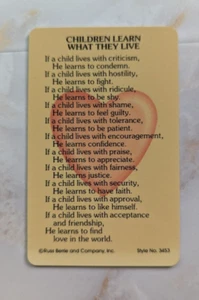 Children Learn What They Live Poem Wallet Prayer Card Laminated Plastic - Picture 1 of 2