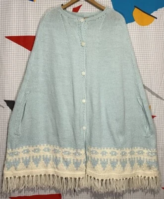 Vintage 60s Cape Cardigan Sweater Poncho Boho Aztec Hippie Western Fringe 70s - Image 1 of 4