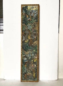 VTG. Indonesia Bali Hand Painted Silk Painting.Wood Frame Native Scene 36 1/2" L - Picture 1 of 4