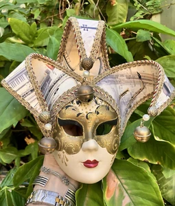 Venetian Mask Made Veneto Italy Hand Painted W Tags Gold Black w Musical Fabric - Picture 1 of 22