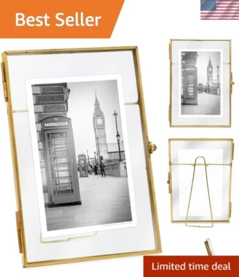 Vintage Style Brass and Glass 4x6 Floating Desk Photo Frame - Artistic Charm - Imagem 1 de 4