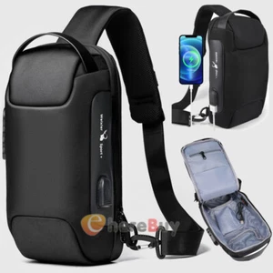 Anti-theft Men's Sling Crossbody Bag Chest Shoulder Messenger Backpack USB Port - Picture 1 of 57