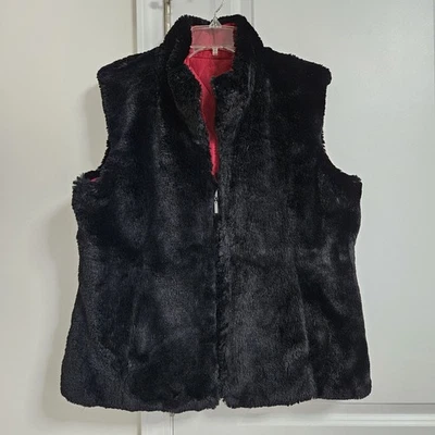 Giacca Reversible Vest Women’s XL Quilted Red Black Faux Fur Pockets Full Zip - Image 1 of 4
