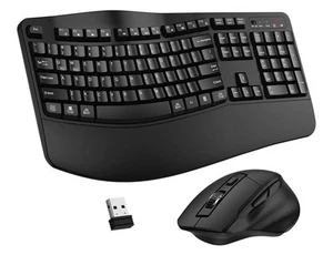 Combiné Clavier et Souris sans Fil, 2.4G Touches Vagées Grande Taille Clavier Ergonomique - Photo 1/12