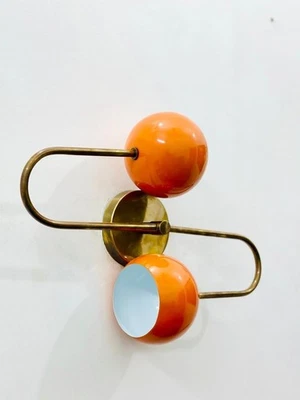 Mid Century Orange Brass Diabolo Wall Sconce Italian Adjustable Light Home Decor - Image 1 of 4