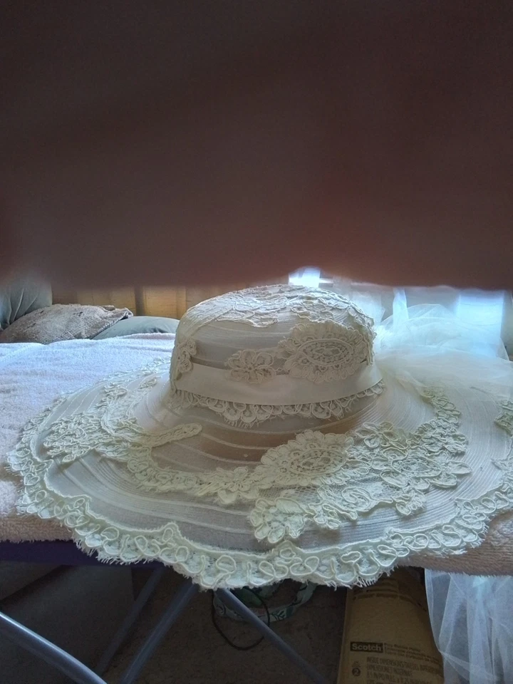 Special Made Wedding Hat,  Bow In The Back.  Off White In  Color.. - Image 1 of 1