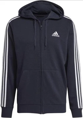 adidas 3-Stripes Fleece Full Zip Men's Hoodie GK9053 Blue Medium Unisex NWT - Image 1 of 4